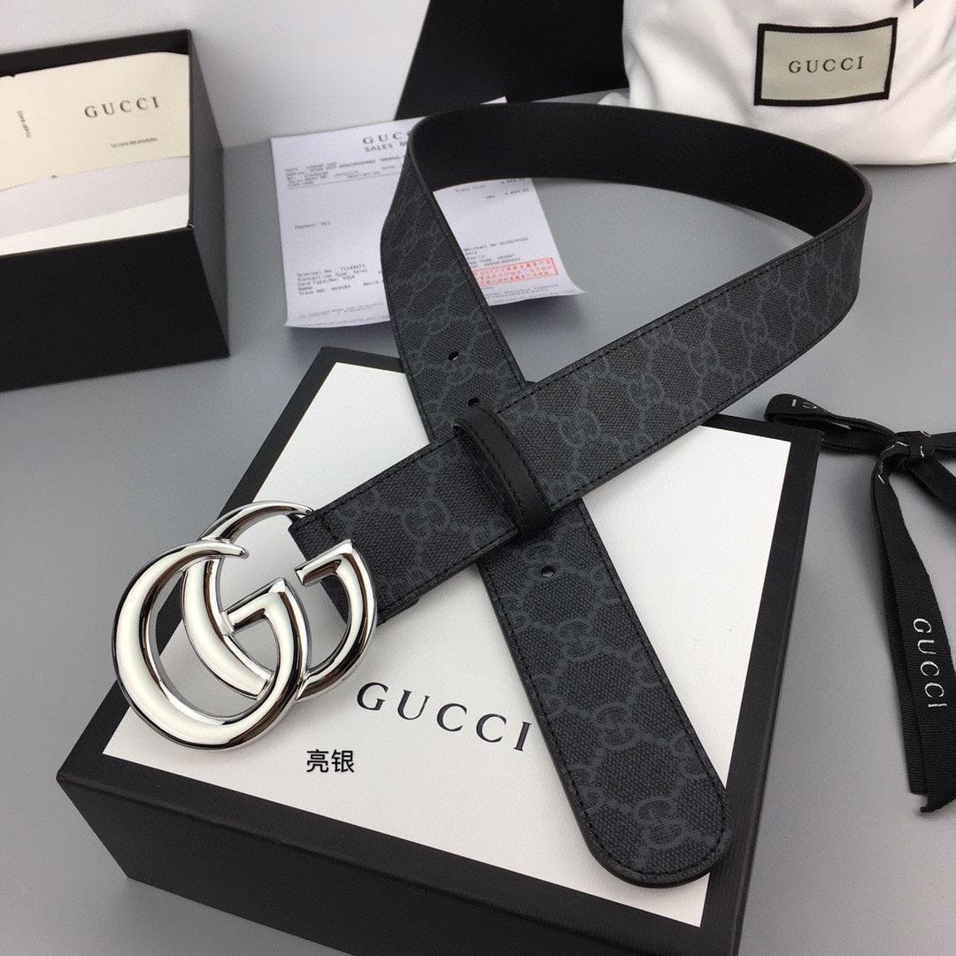 GUCCI Embellished coated-canvas and leather belt 'Black'