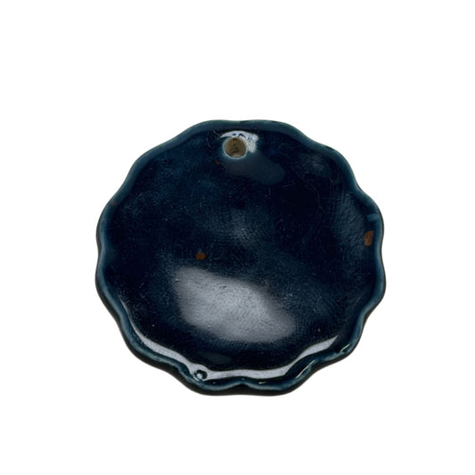 Ceramic Blue Orange Glazed Floral Pendant 45mm - Statement Focal Bead