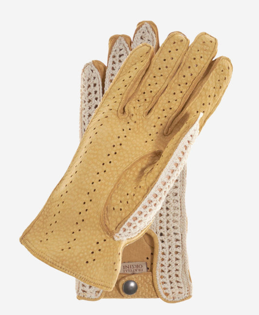 CA4620 (tan) - Women’s Italian crochet and carpincho leather driving gloves — photo 2 of 8