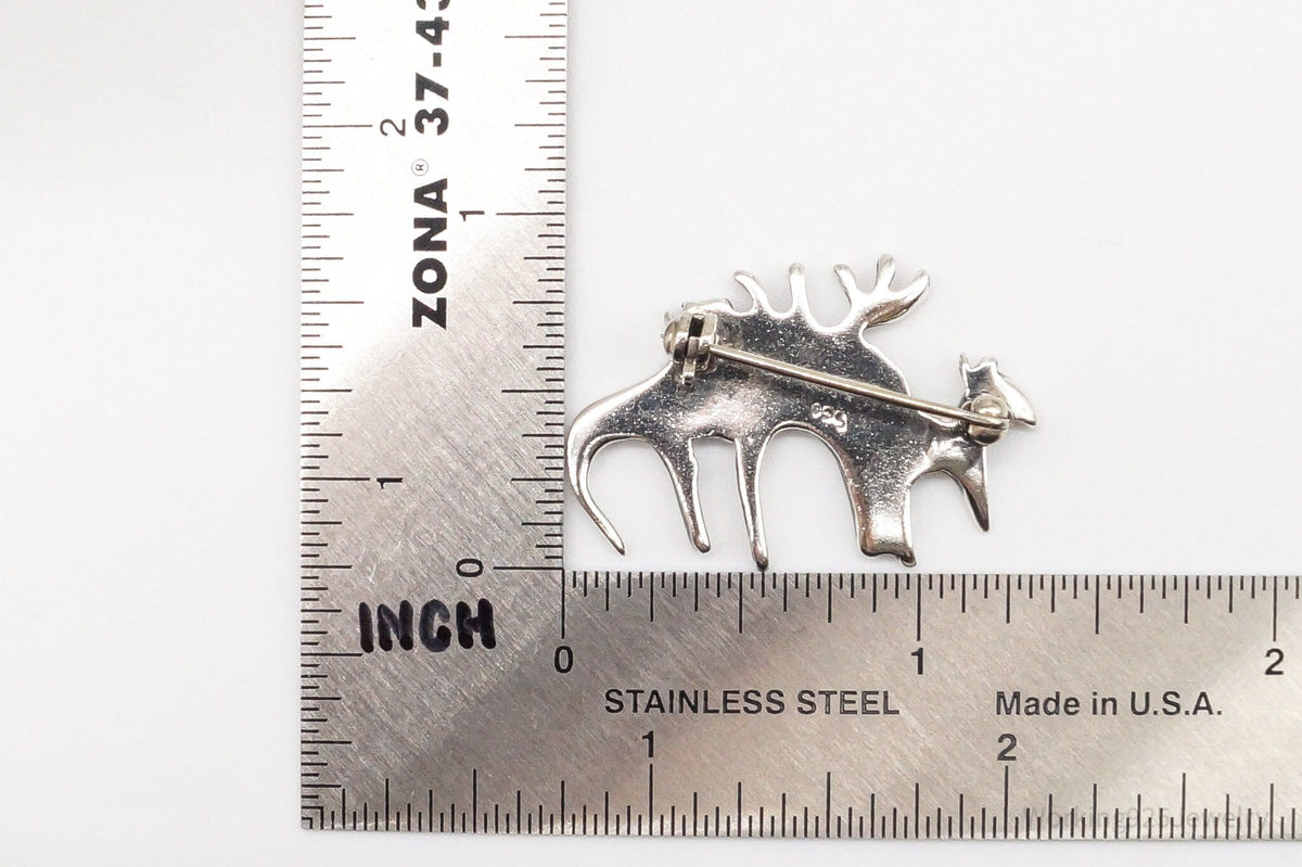 Vintage Moose Family Sterling Silver Brooch Pin