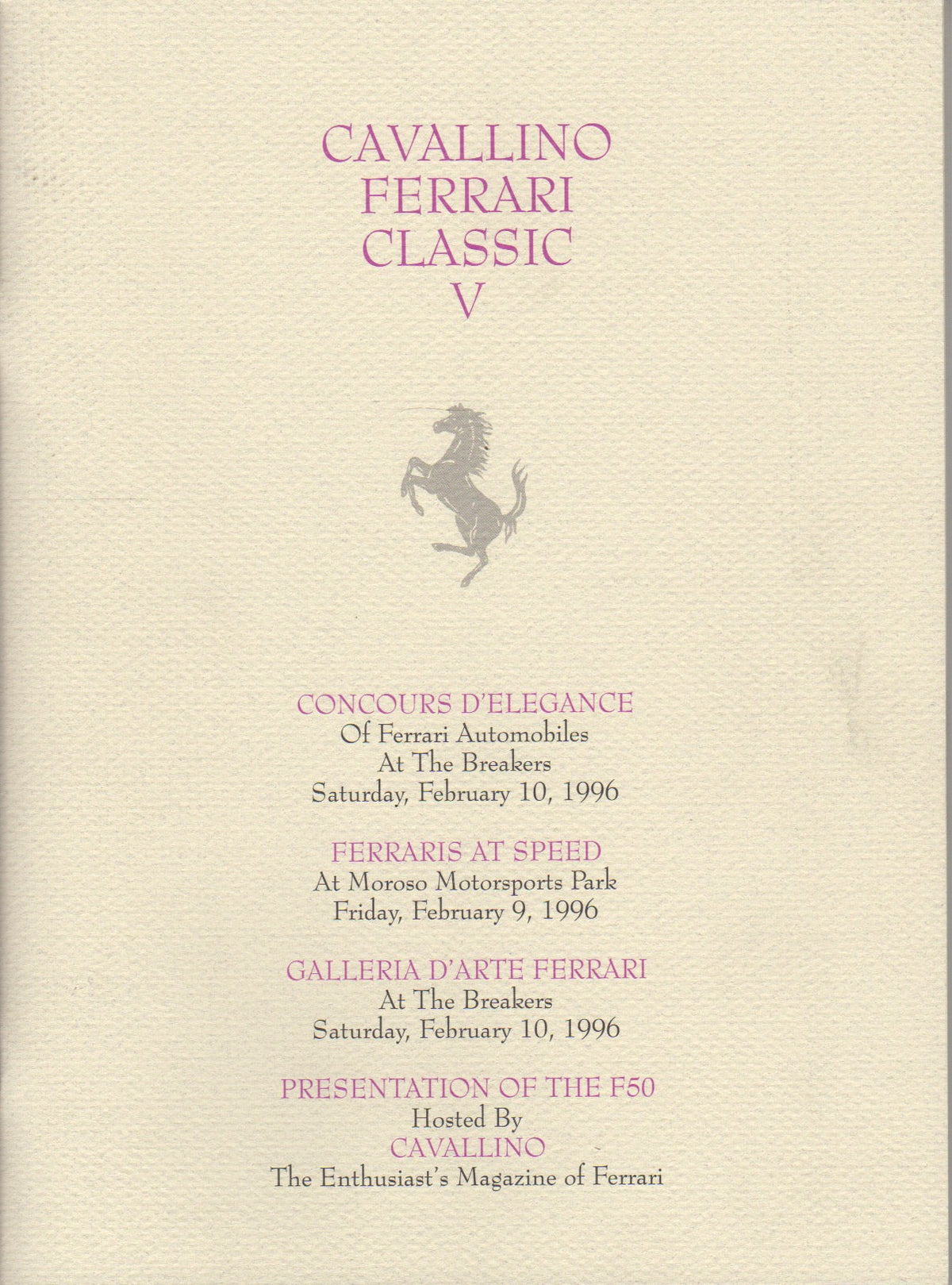 Cavallino Classic 1996 Program