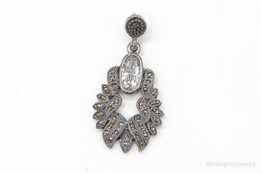 Vintage Marcasite Art Deco Cubic Zirconia Sterling Silver Pendant — photo 2 of 8