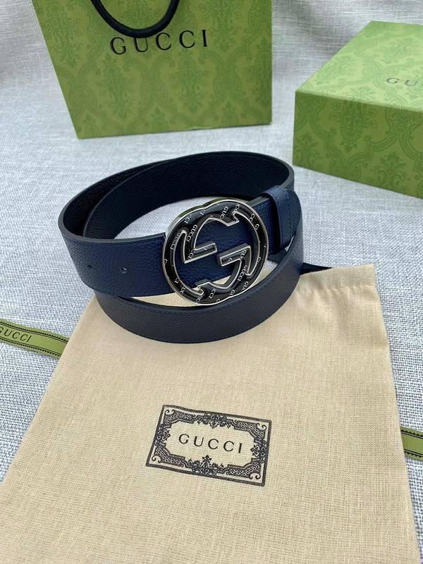 GUCCI Embellished coated-canvas and leather belt 'Blue'