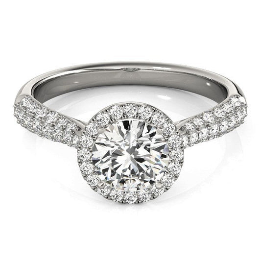14k White Gold Halo Diamond Engagement Ring with Pave Band (1 1/3 cttw) — photo 2 of 8