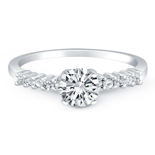 14k White Gold Shared Prong Accent Diamond Engagement Ring — photo 2 of 6