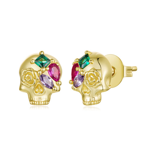 925 Sterling Silver Gold Plated CZ Pavé 0.9 x 0.7 cm Stud Earrings for Women