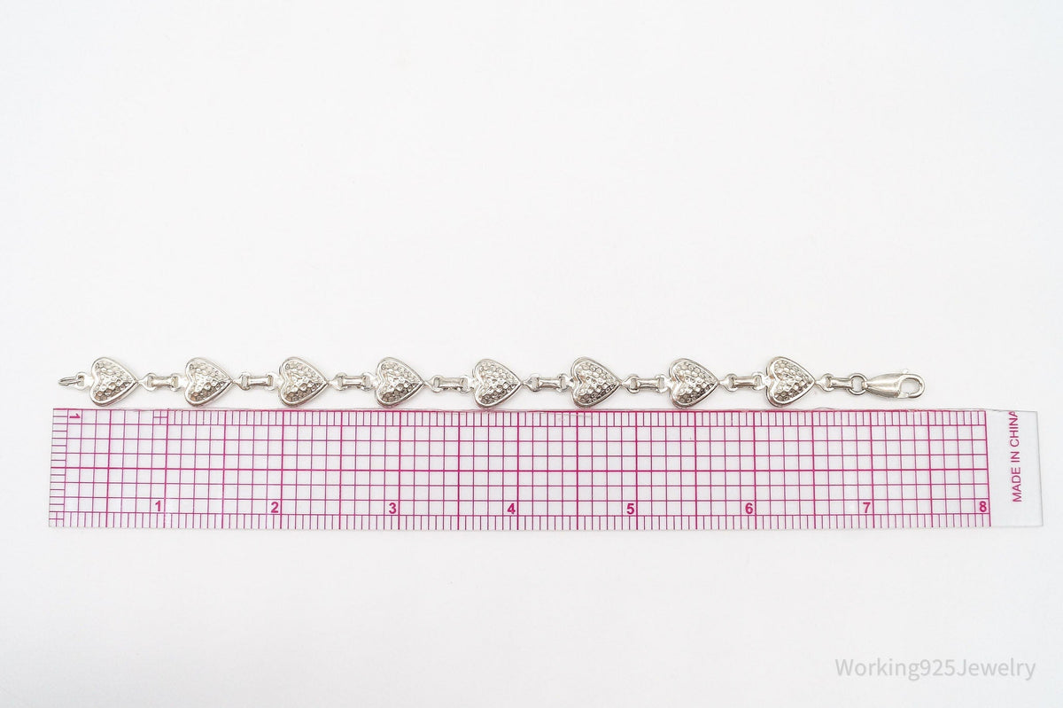 Vintage Italian Puffy Hearts Sterling Silver Link Bracelet