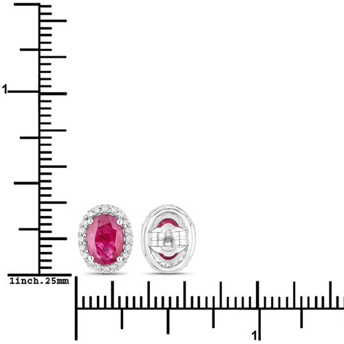 1.96 Carat Genuine Ruby and White Diamond 14K White Gold Earrings