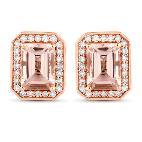 1.82 Carat Genuine Morganite and White Diamond 14K Rose Gold Earrings