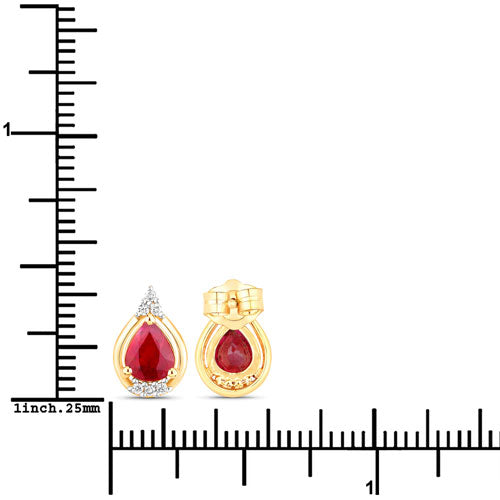 1.36 Carat Genuine Ruby and White Diamond 14K Yellow Gold Earrings
