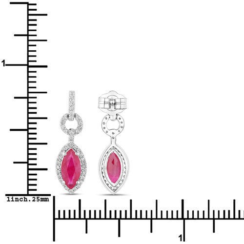 1.23 Carat Genuine Ruby and White Diamond 14K White Gold Earrings