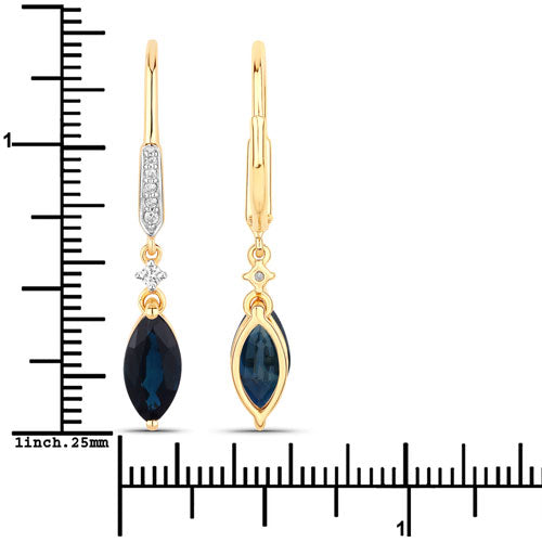2.73 Carat Genuine Blue Sapphire and White Diamond 14K Yellow Gold Earrings