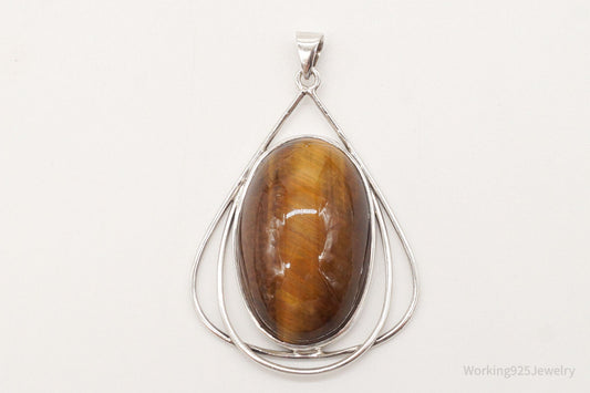 Vintage Large Tigers Eye Sterling Silver Pendant — photo 2 of 10