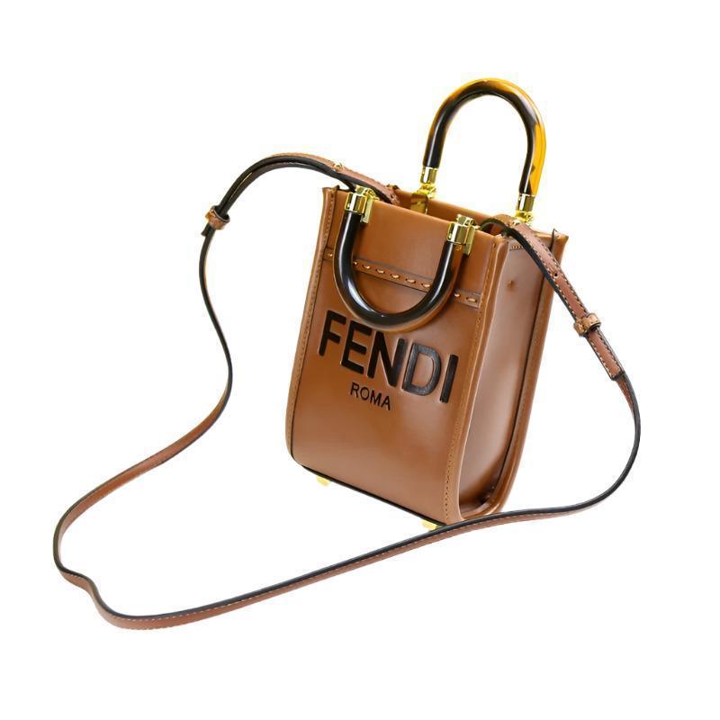 Fendi Vitello King Plexiglass Logo Embossed Mini Fendi Sunshine Shopper Tote