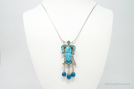 Vintage Mexico Handmade Turquoise Warrior Sterling Silver Necklace Brooch — photo 2 of 8