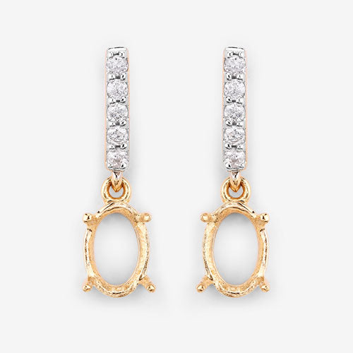 0.14 Carat Genuine White Diamond 14K Yellow Gold Semi Mount Earrings - holds 7x5mm Oval Gemstones