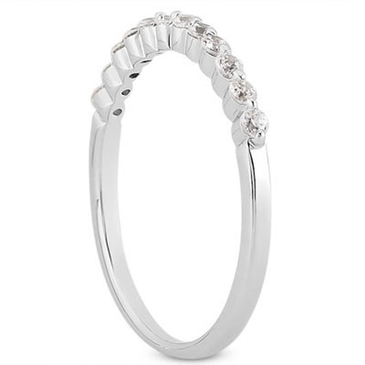 14k White Gold Floating Diamond Single Shared Prong Wedding Ring Band — photo 2 of 4