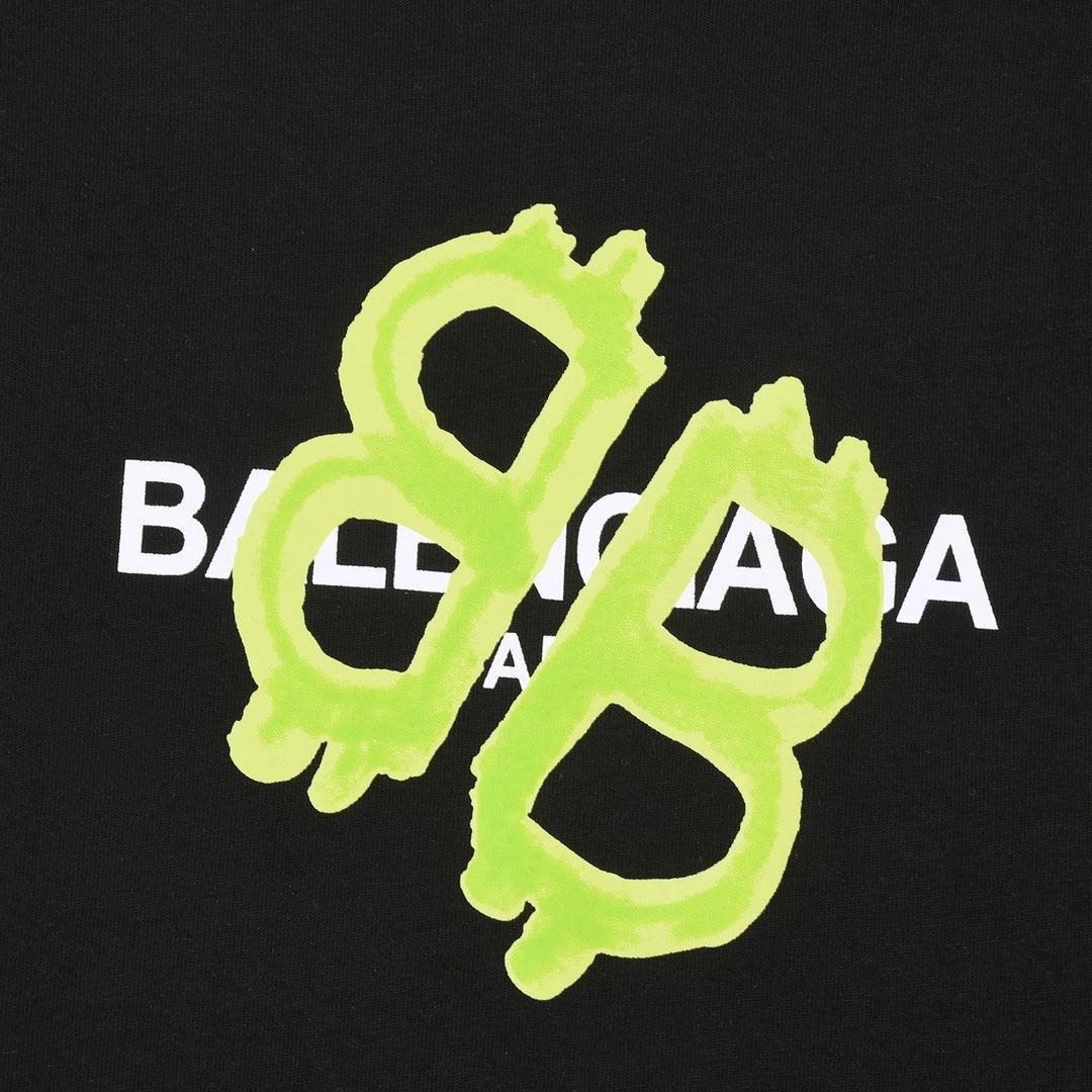 Balenciaga Black & Green T-Shirt Without Collar