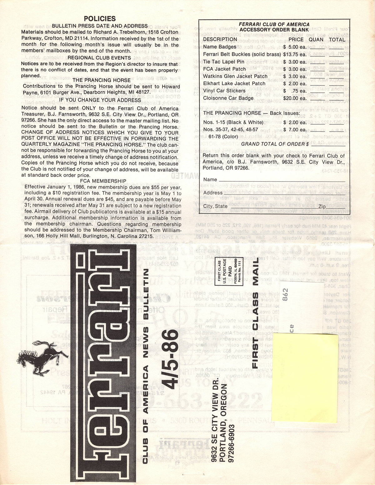 FCA News Bulletin 1986 - 5