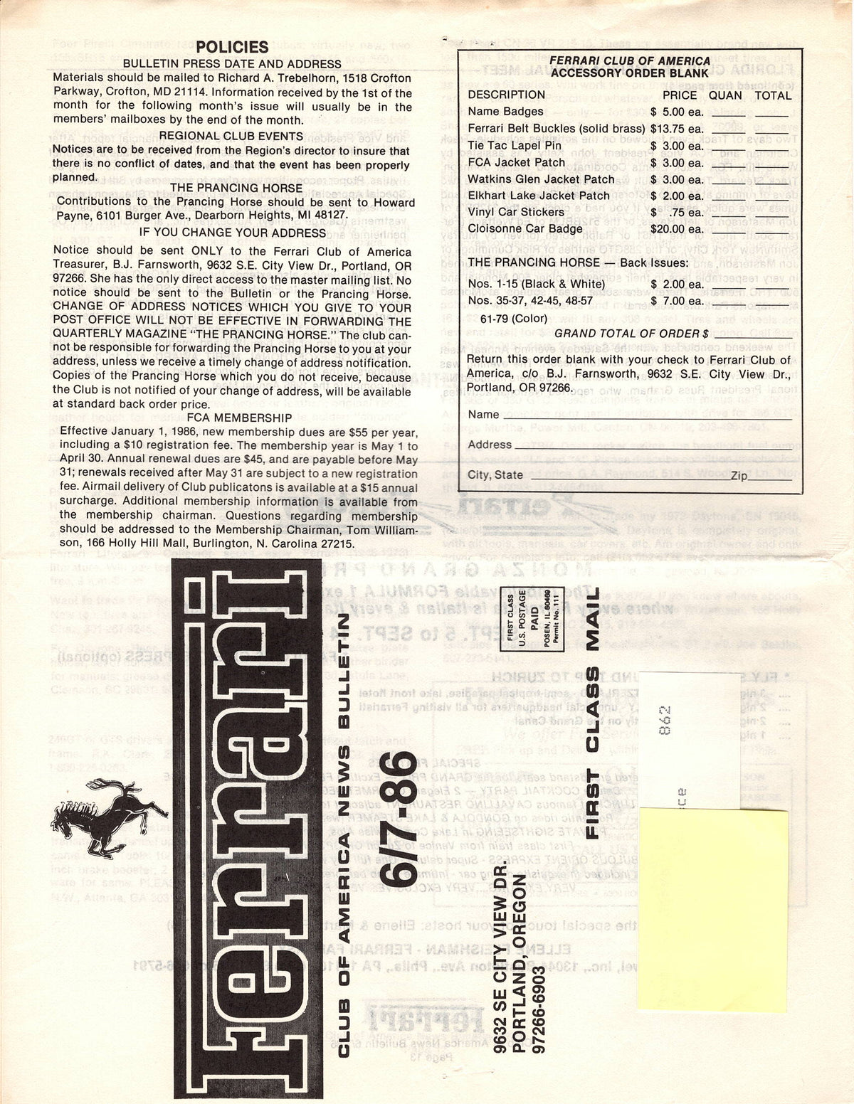 FCA News Bulletin 1986 - 7