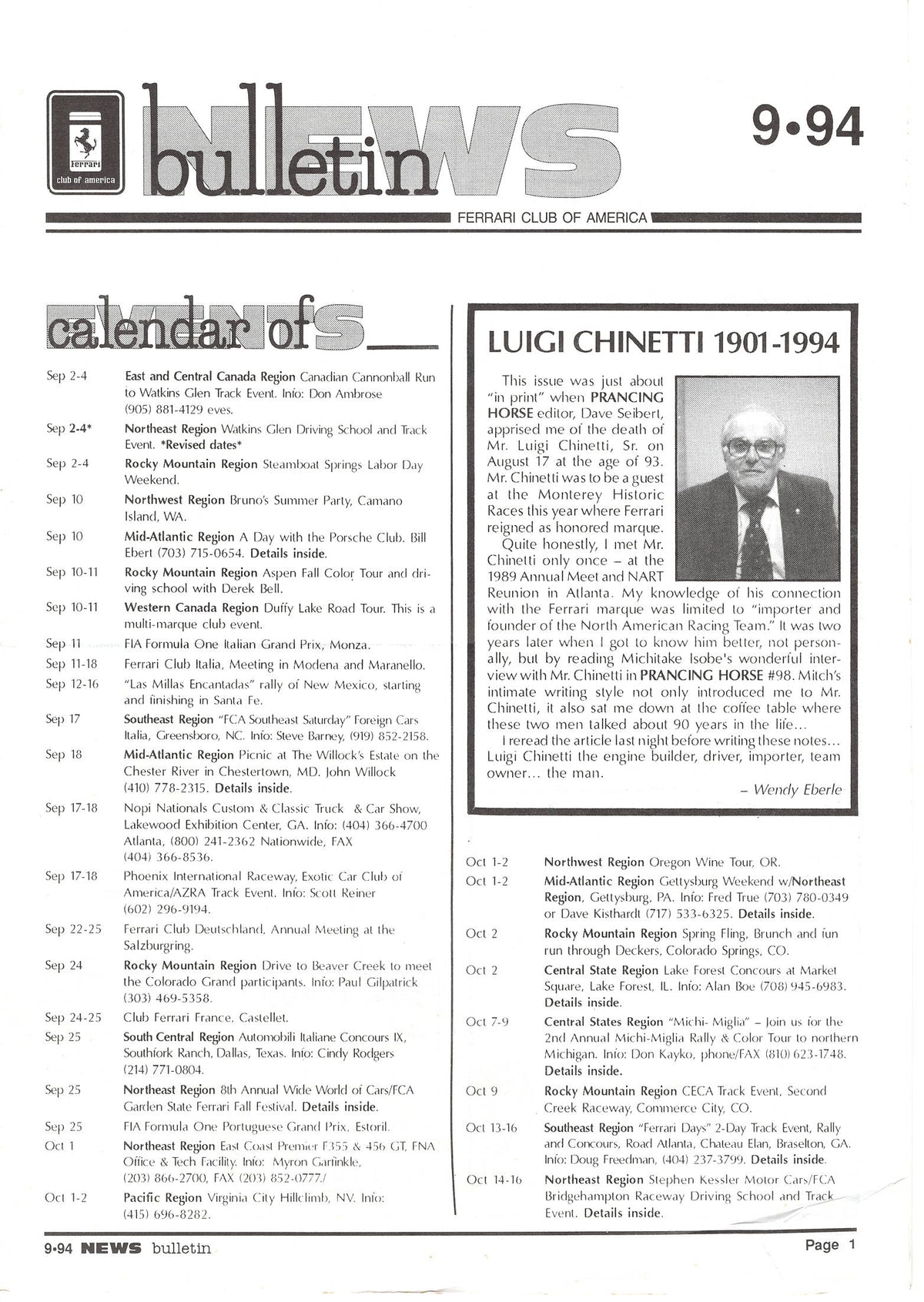 FCA News Bulletin 1994 - 9