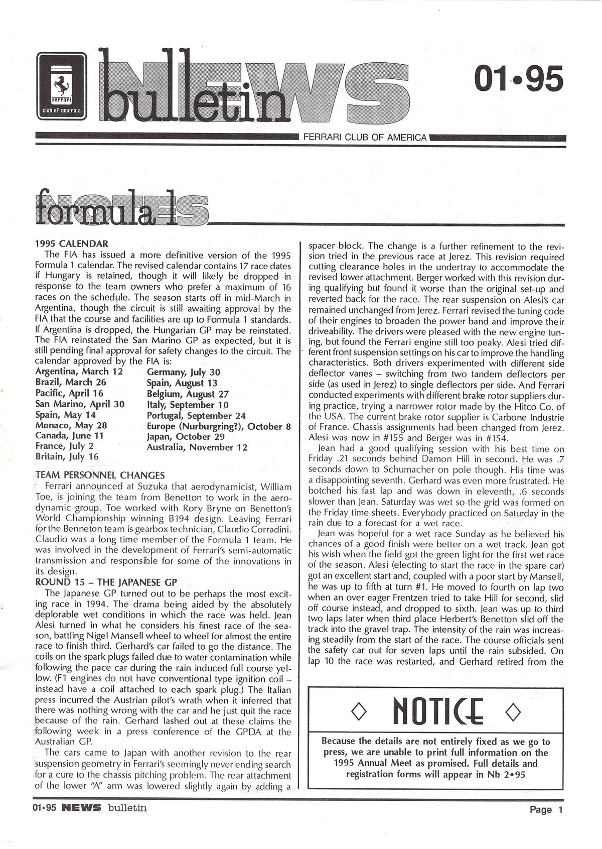 FCA News Bulletin 1995 - 1
