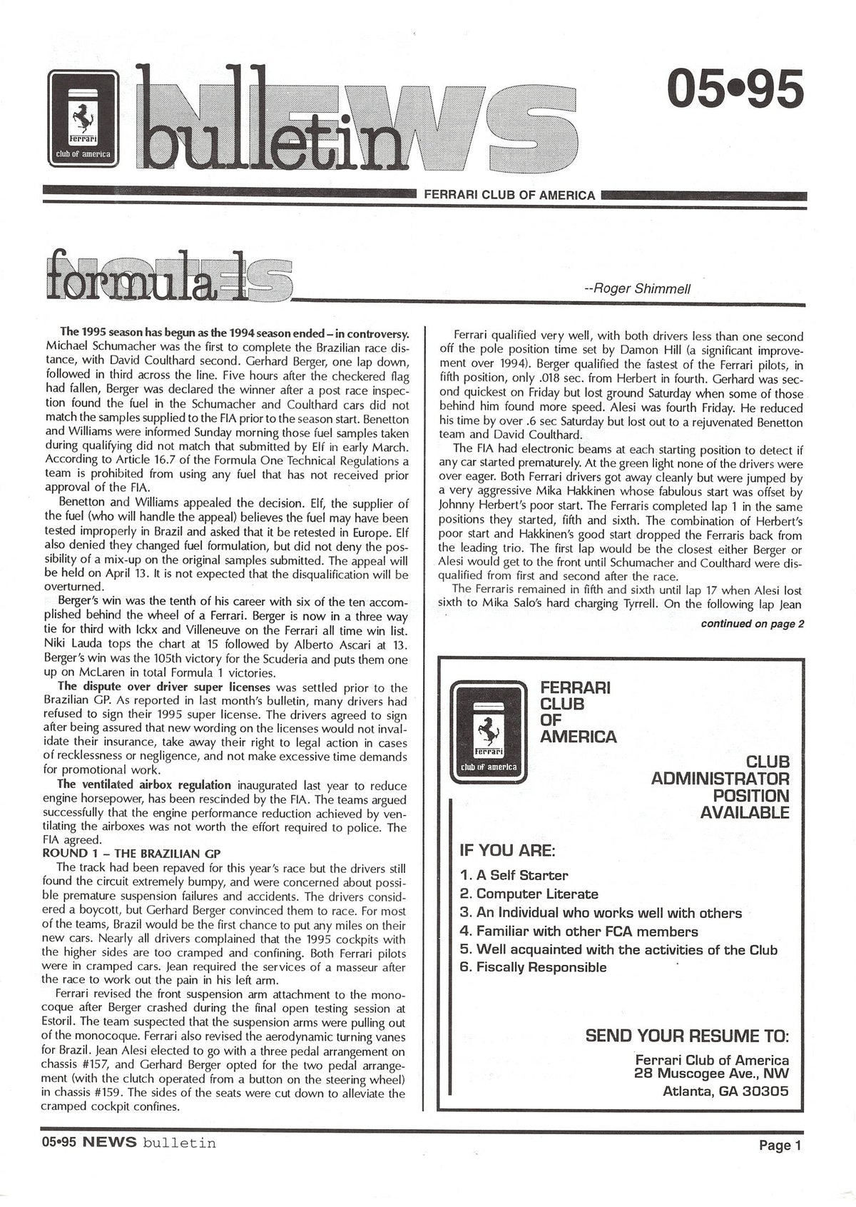 FCA News Bulletin 1995 - 5