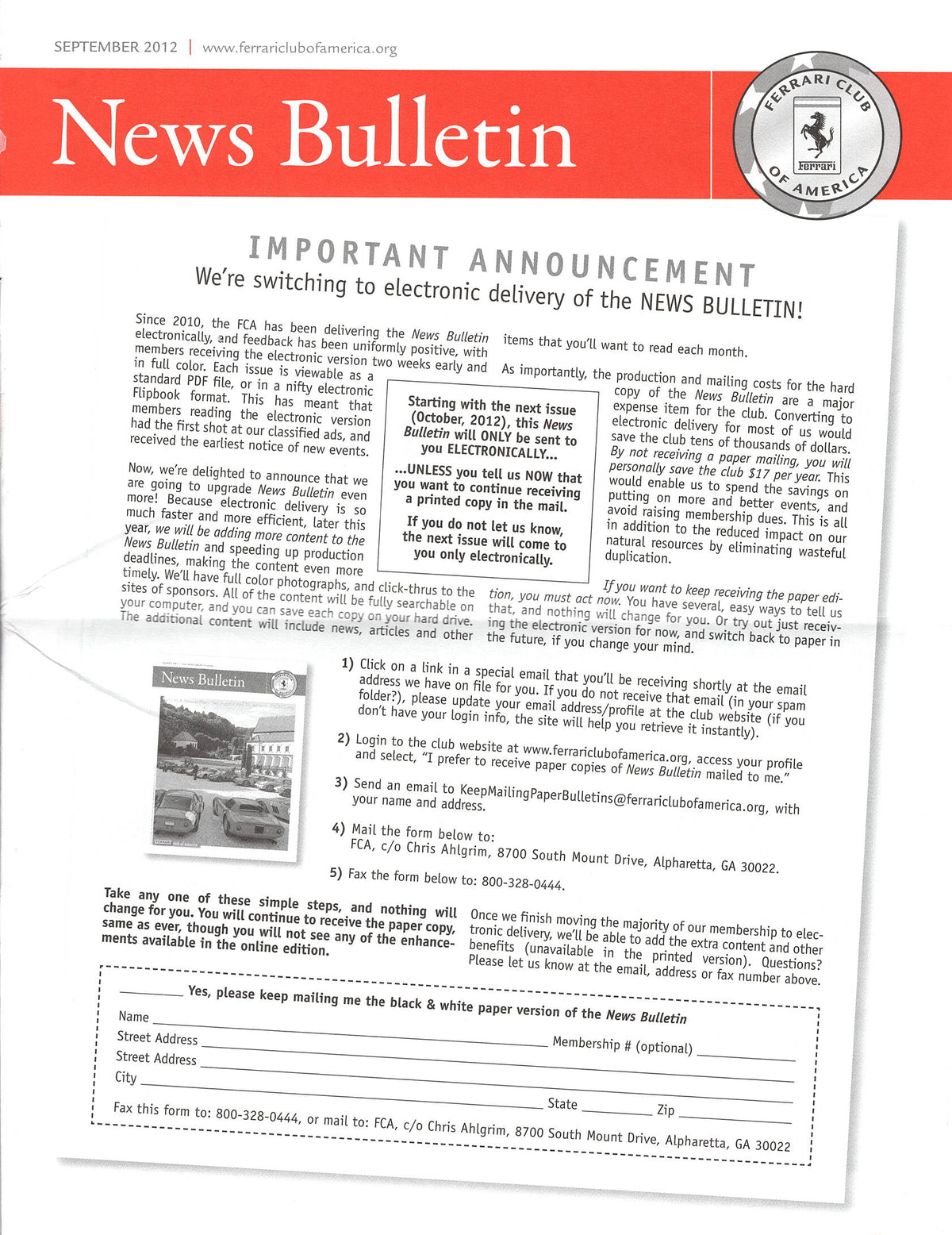 FCA News Bulletin 2012 - 9