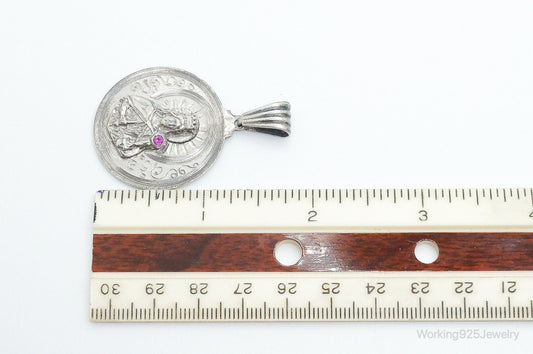 Vintage Ruby Religious Sterling Silver Pendant Charm