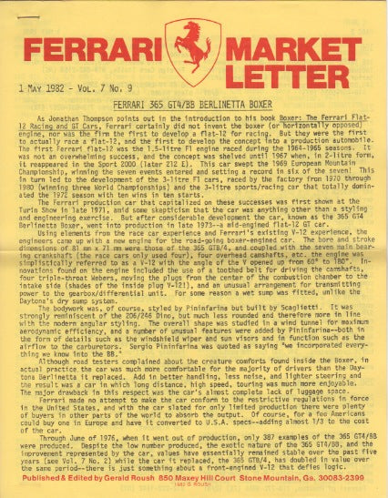 Ferrari Market Letter Vol. 7 N. 9