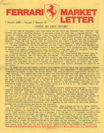 Ferrari Market Letter Vol. 7 N.16