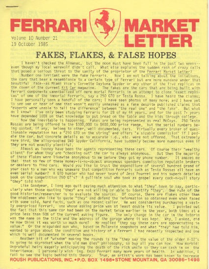 Ferrari Market Letter Vol. 10 N.21