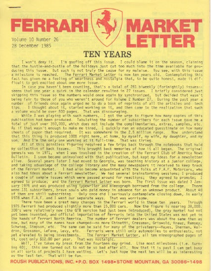 Ferrari Market Letter Vol. 10 N.26
