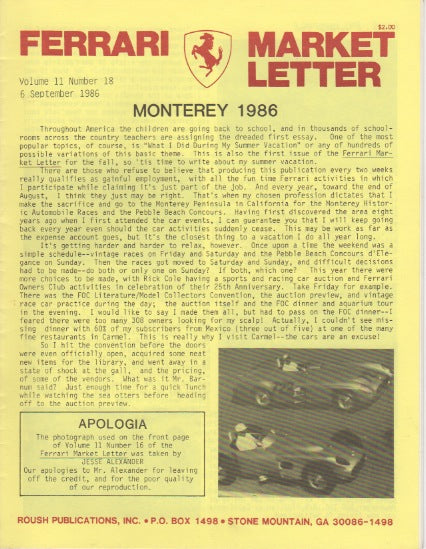 Ferrari Market Letter Vol. 11 N.18
