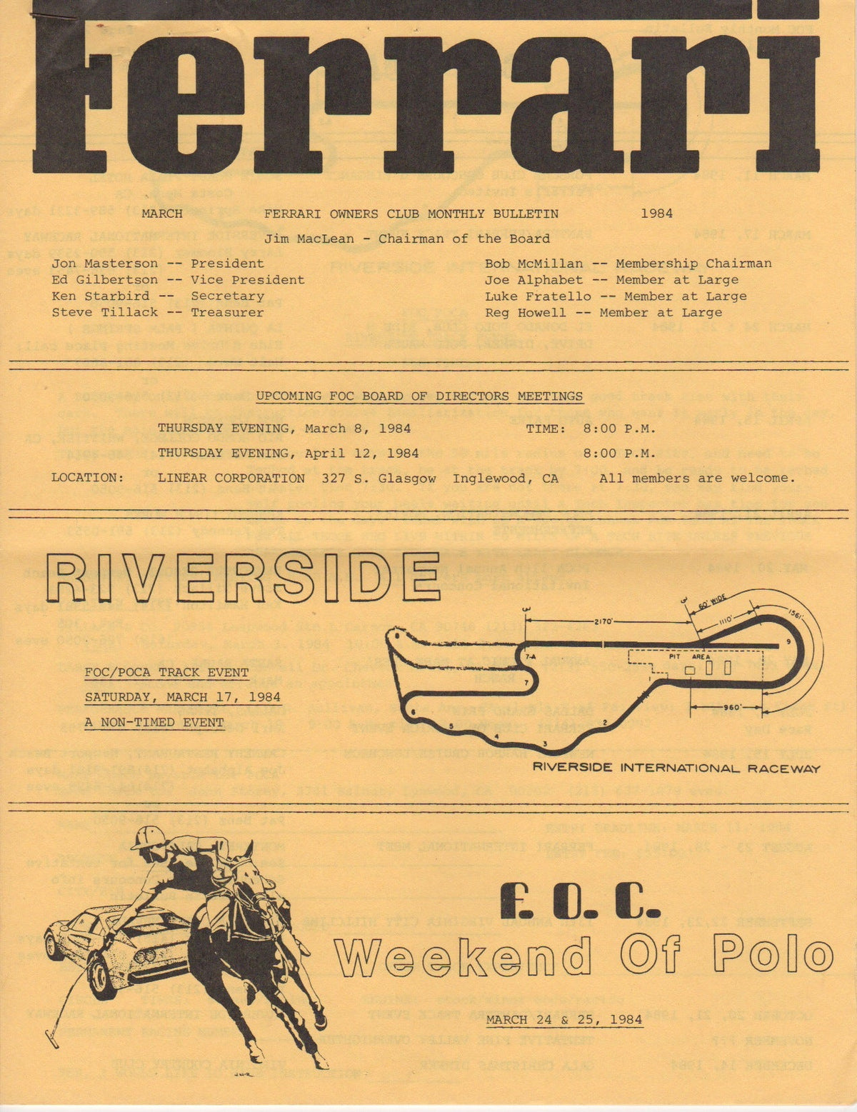 Ferrari, FOC Monthly Bulletin (USA) 1984-03