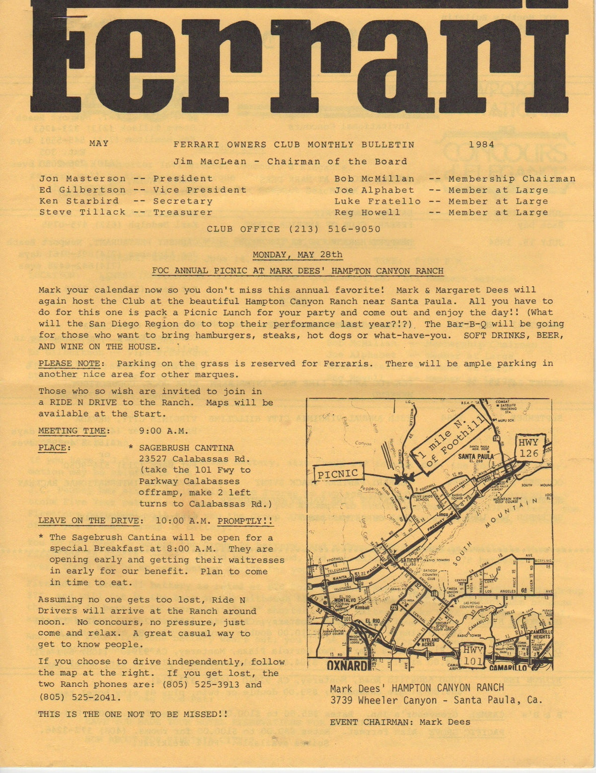 Ferrari, FOC Monthly Bulletin (USA) 1984-05