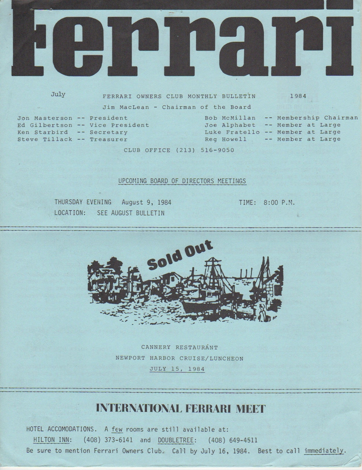Ferrari, FOC Monthly Bulletin (USA) 1984-07