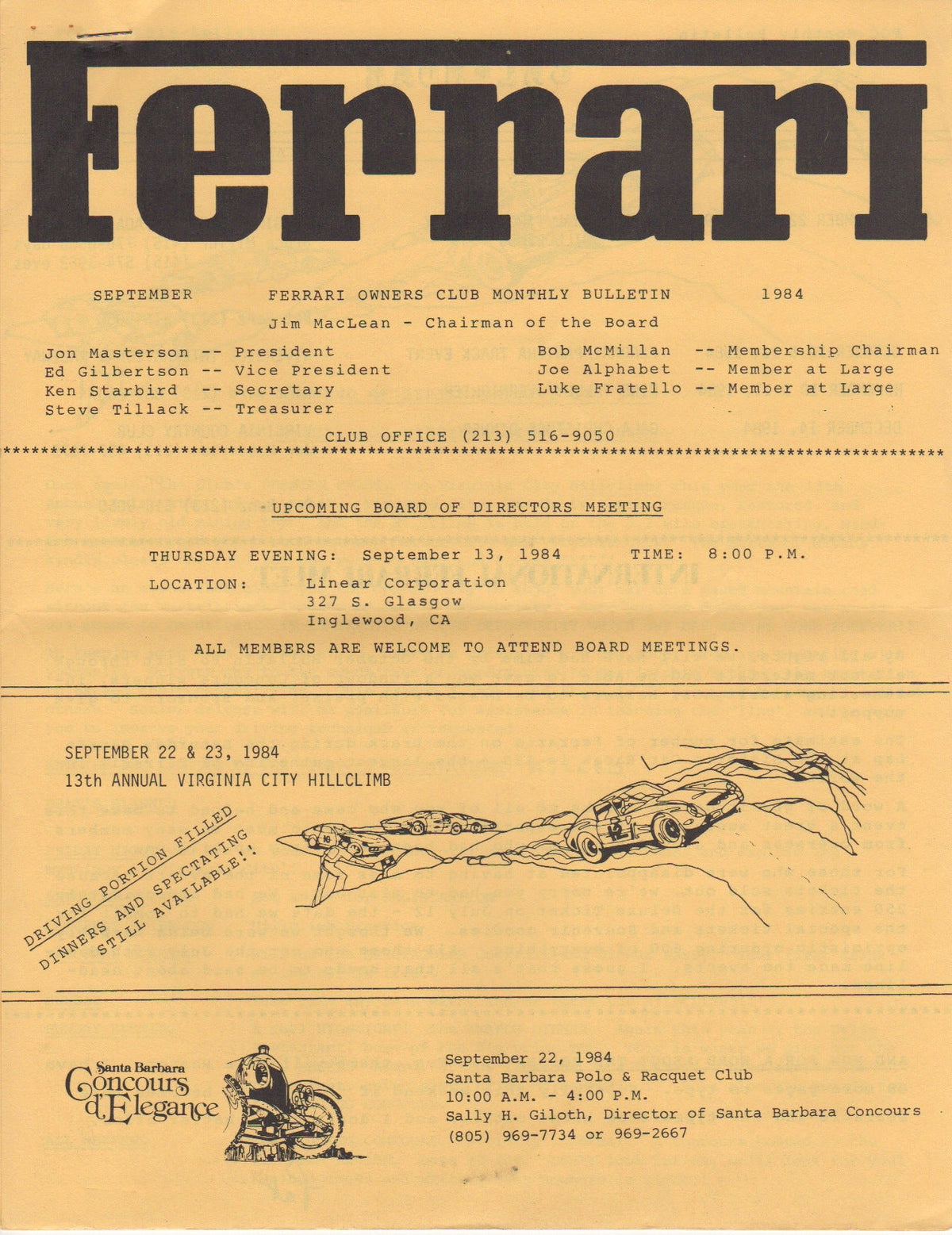 Ferrari, FOC Monthly Bulletin (USA) 1984-09
