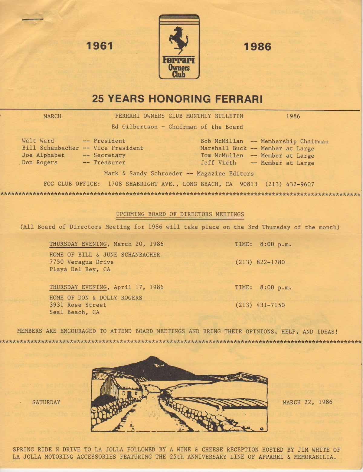 Ferrari, FOC Monthly Bulletin (USA) 1986-03