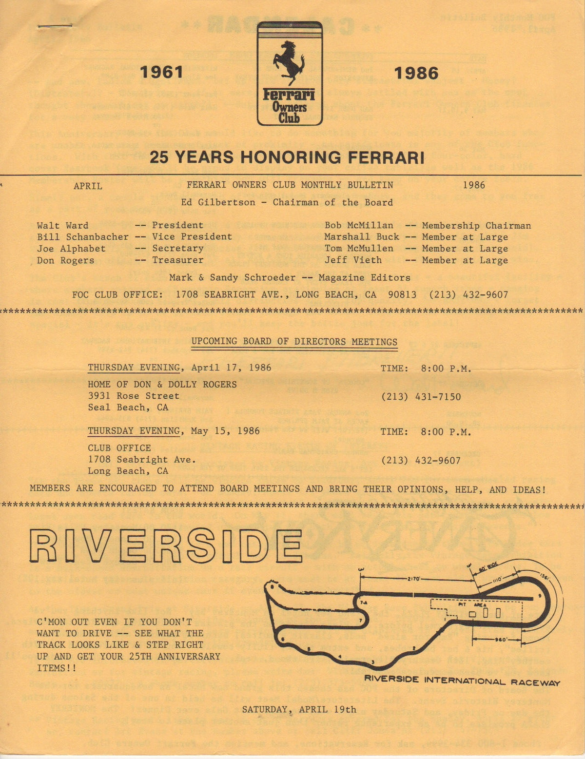 Ferrari, FOC Monthly Bulletin (USA) 1986-04