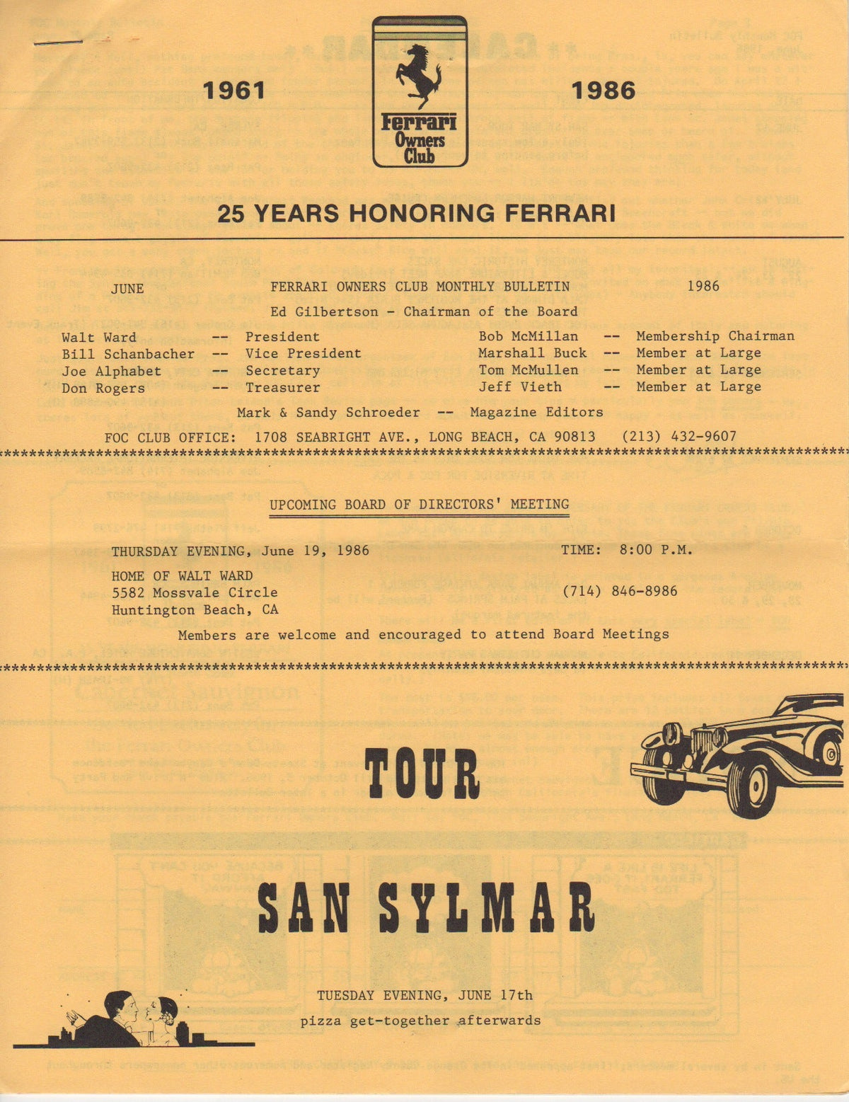 Ferrari, FOC Monthly Bulletin (USA) 1986-06