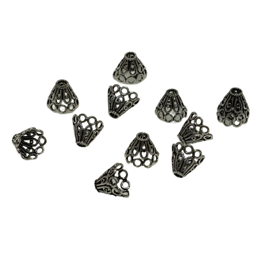 Sterling Silver Filigree Cone Bead Caps 10x13mm - Ornate Jewelry Making Findings