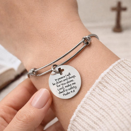 Psalm 4 8 Bracelet In Peace I Will Lie Down And Sleep Christian Scripture Expanding Bangle Faith Jewelry Gift