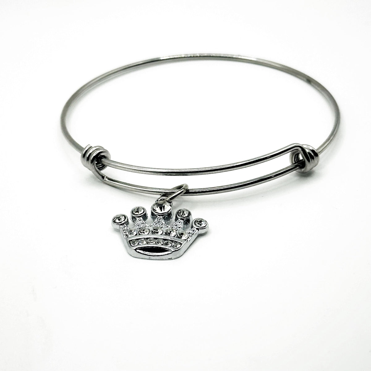 Rhinestone Crown Charm Bracelet Stainless Steel Expanding Bangle Princess Gift