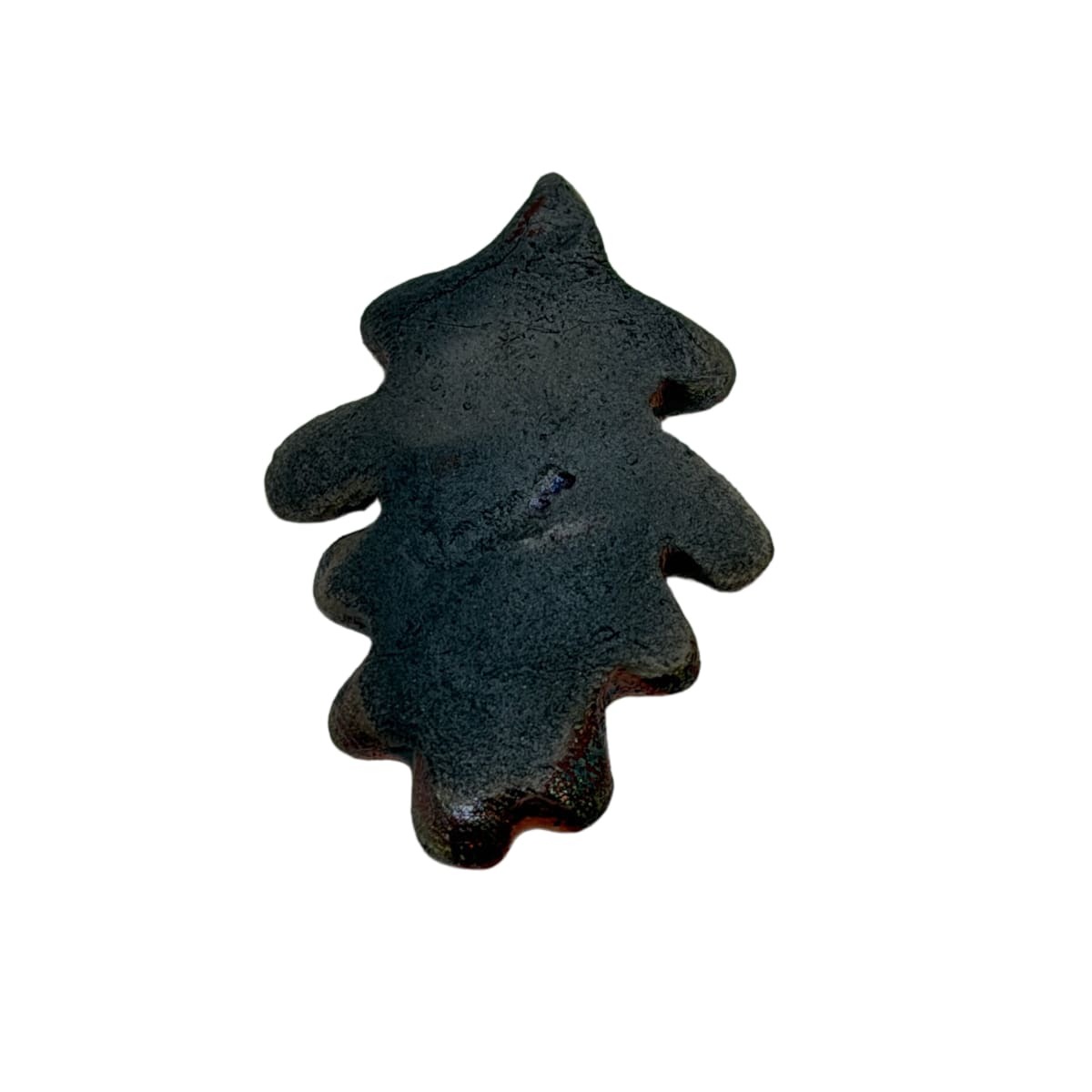 Raku Ceramic Leaf Pendant - Iridescent Rainbow Glaze, Artist Signed, 38mm Top Drilled