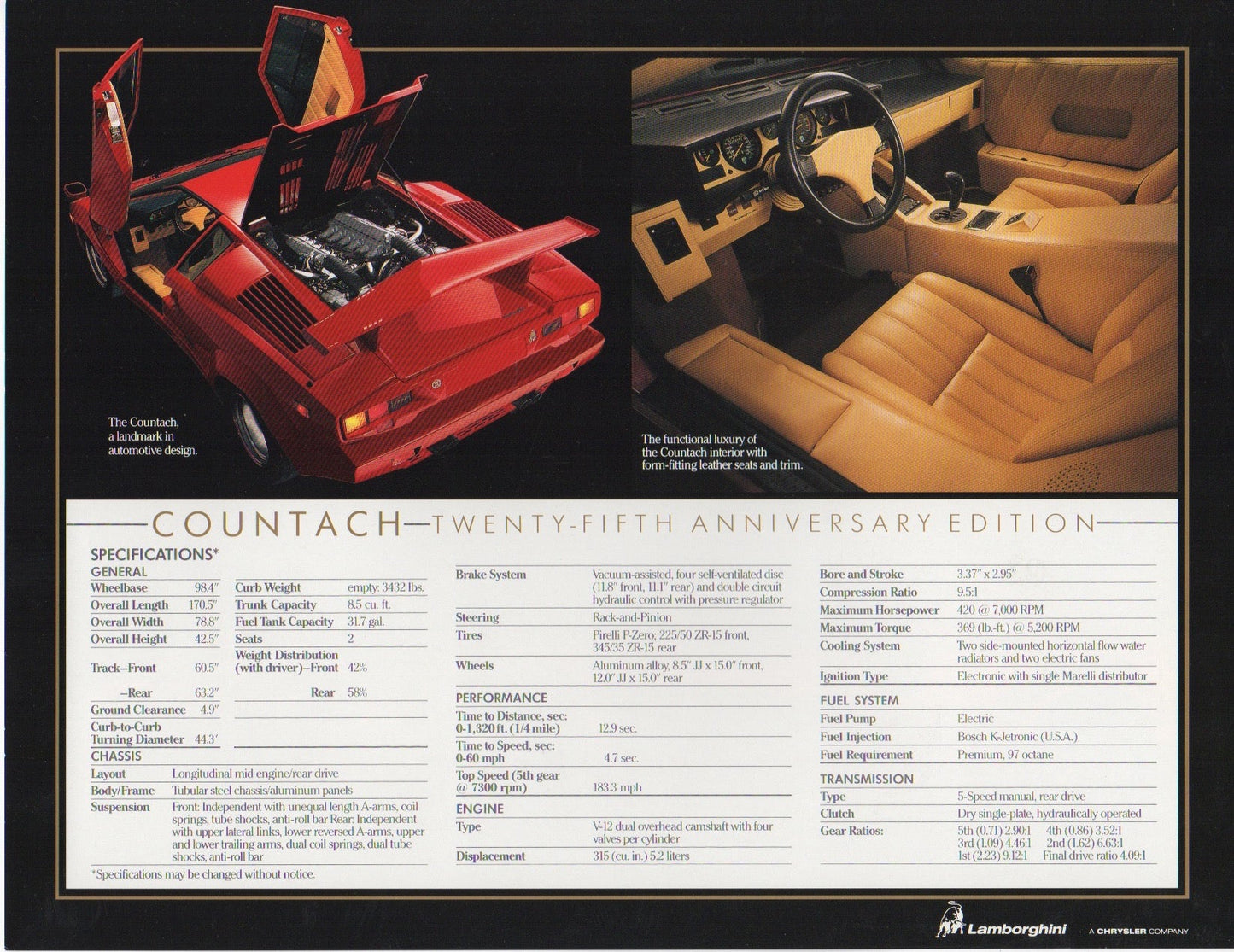 Lamborghini Countach 25th Anniversary Edition Brochure