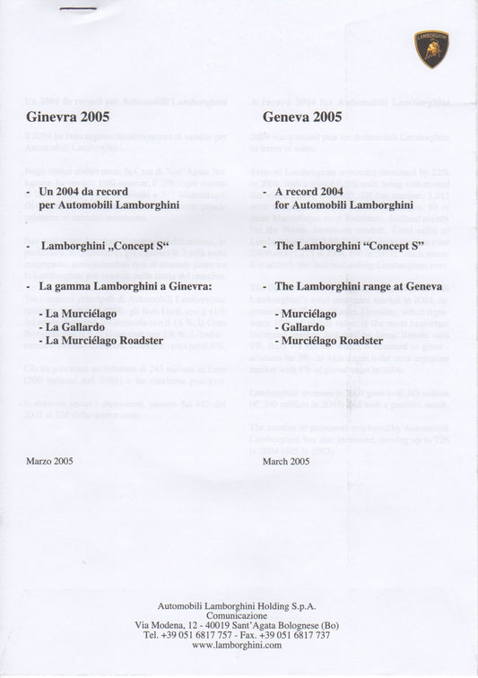 Lamborghini Press Kit 2005 Geneva