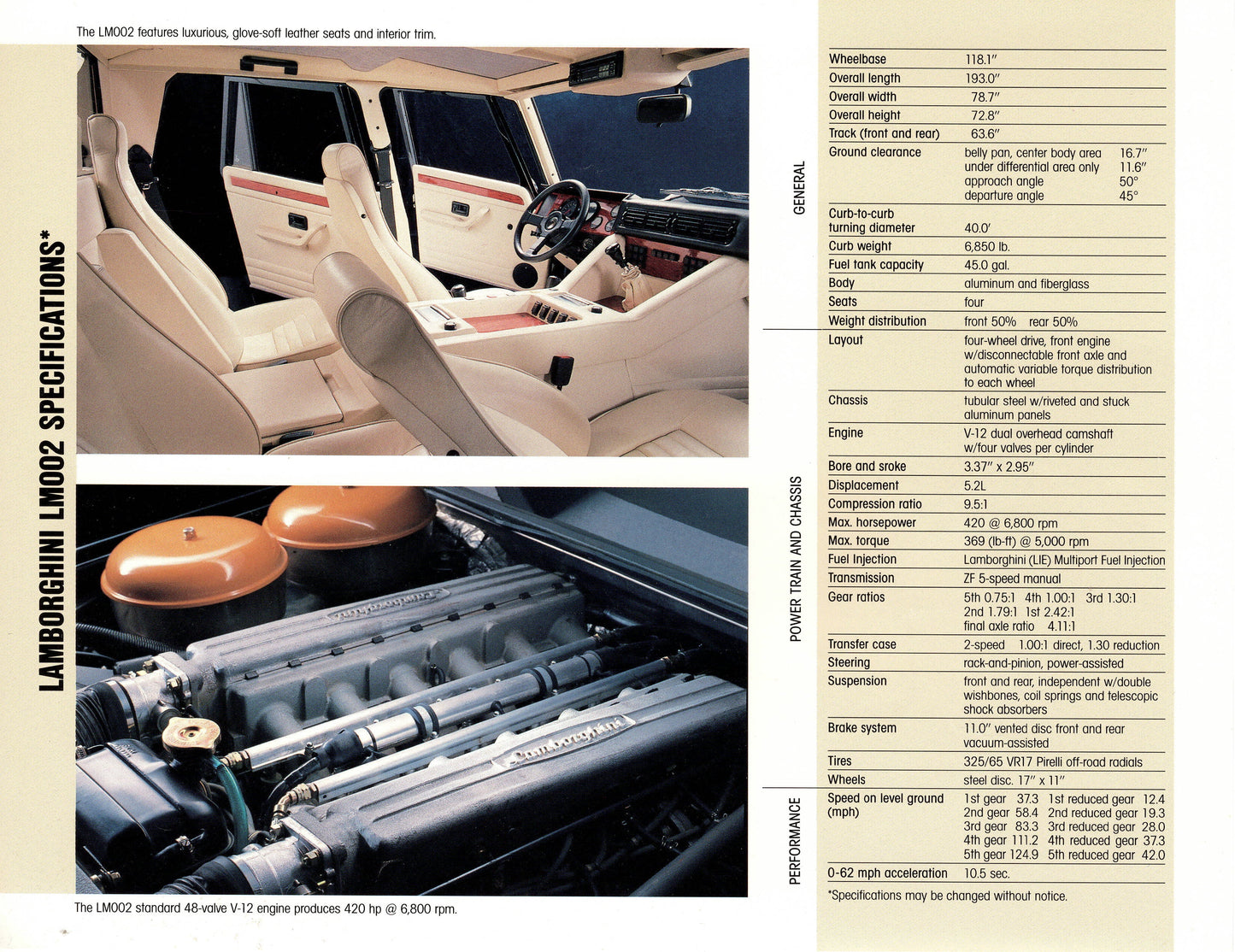 Lamborghini LM 002 Brochure / Spec Sheet