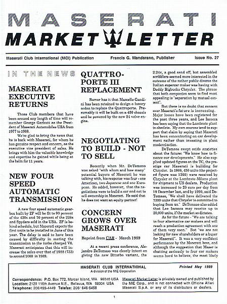 Maserati Market Letter 27