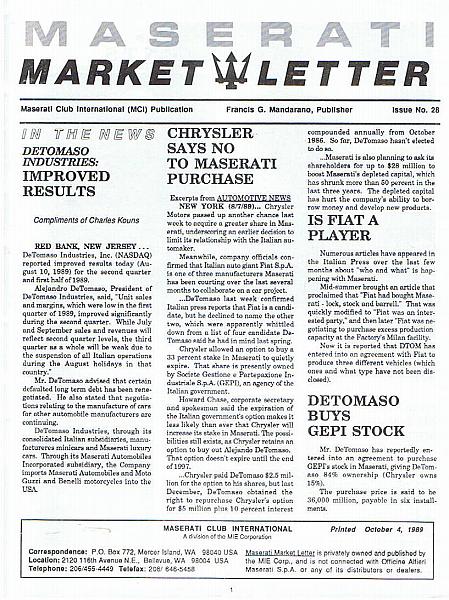 Maserati Market Letter 28